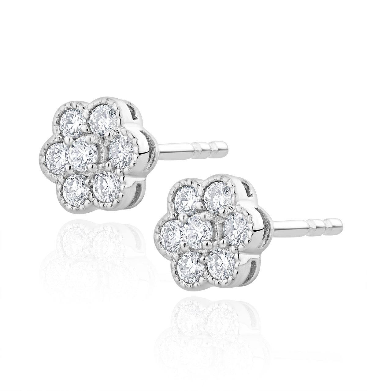 Lab Diamond Cluster Flower Earrings 0.25ct set in 9K White Gold